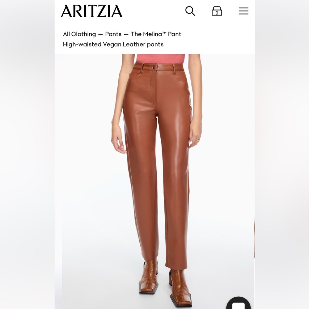 Aritzia Brown Vegan Leather Melina High-Waisted Pants